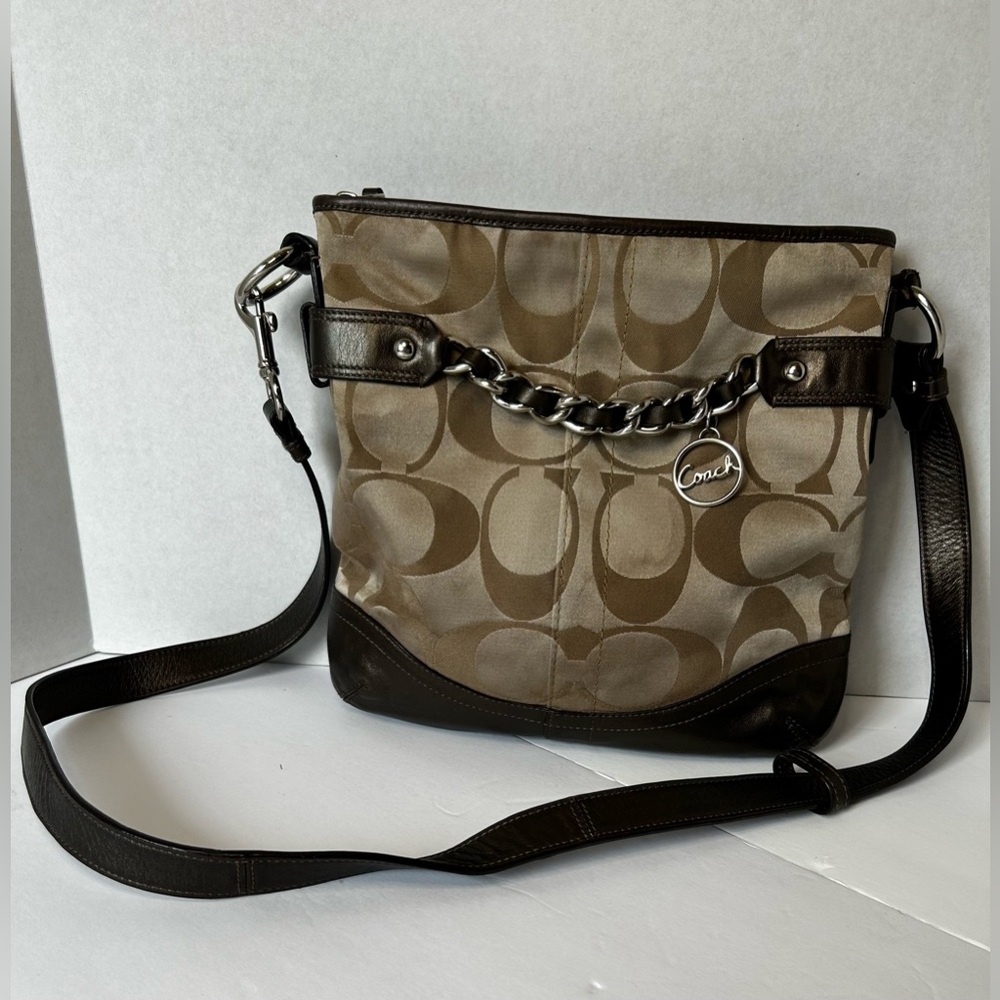 Coach Signature Brown and Tan Crossbody Bag